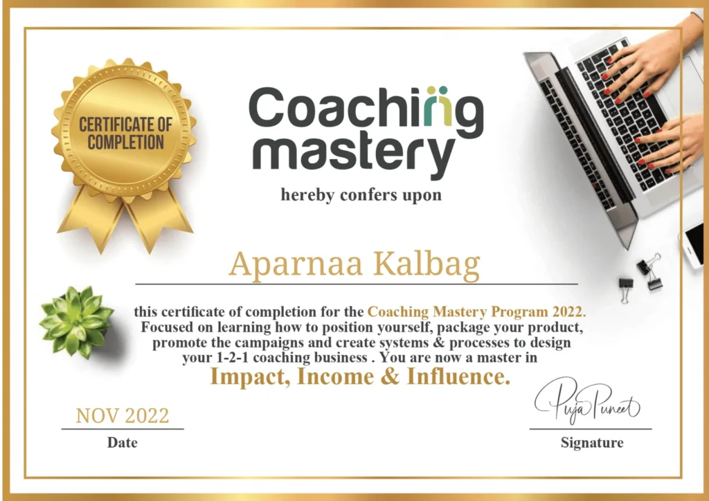 Aparnaa Jadhav Achievement Certificate